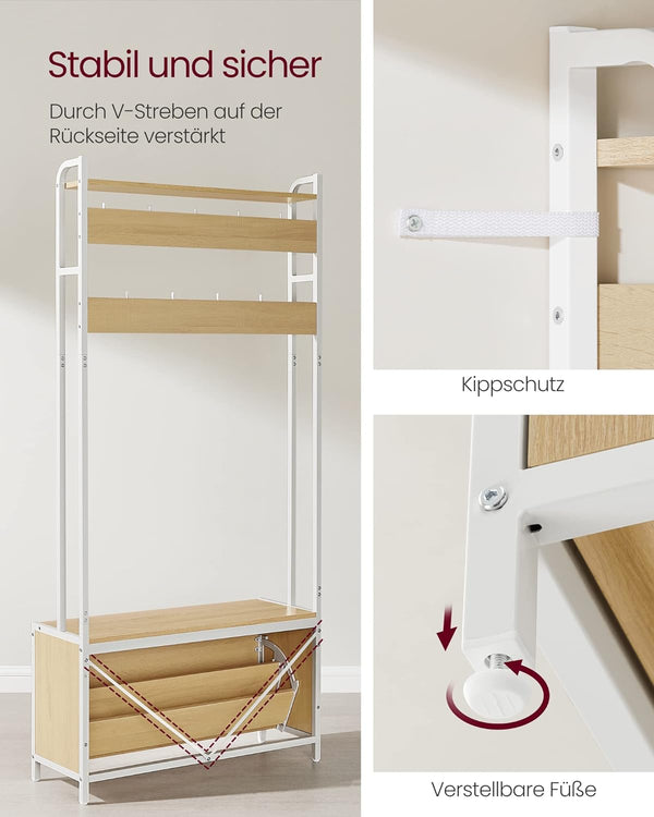 Hall Tree with Bench, Shoe Storage & 9 Hooks - Karrari