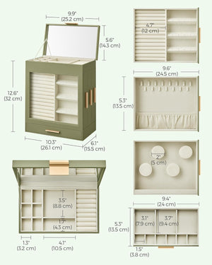 5-Tier Jewellery Box with Glass Window & Mirror - Karrari
