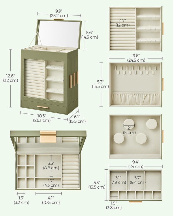 5-Tier Jewellery Box with Glass Window & Mirror - Karrari