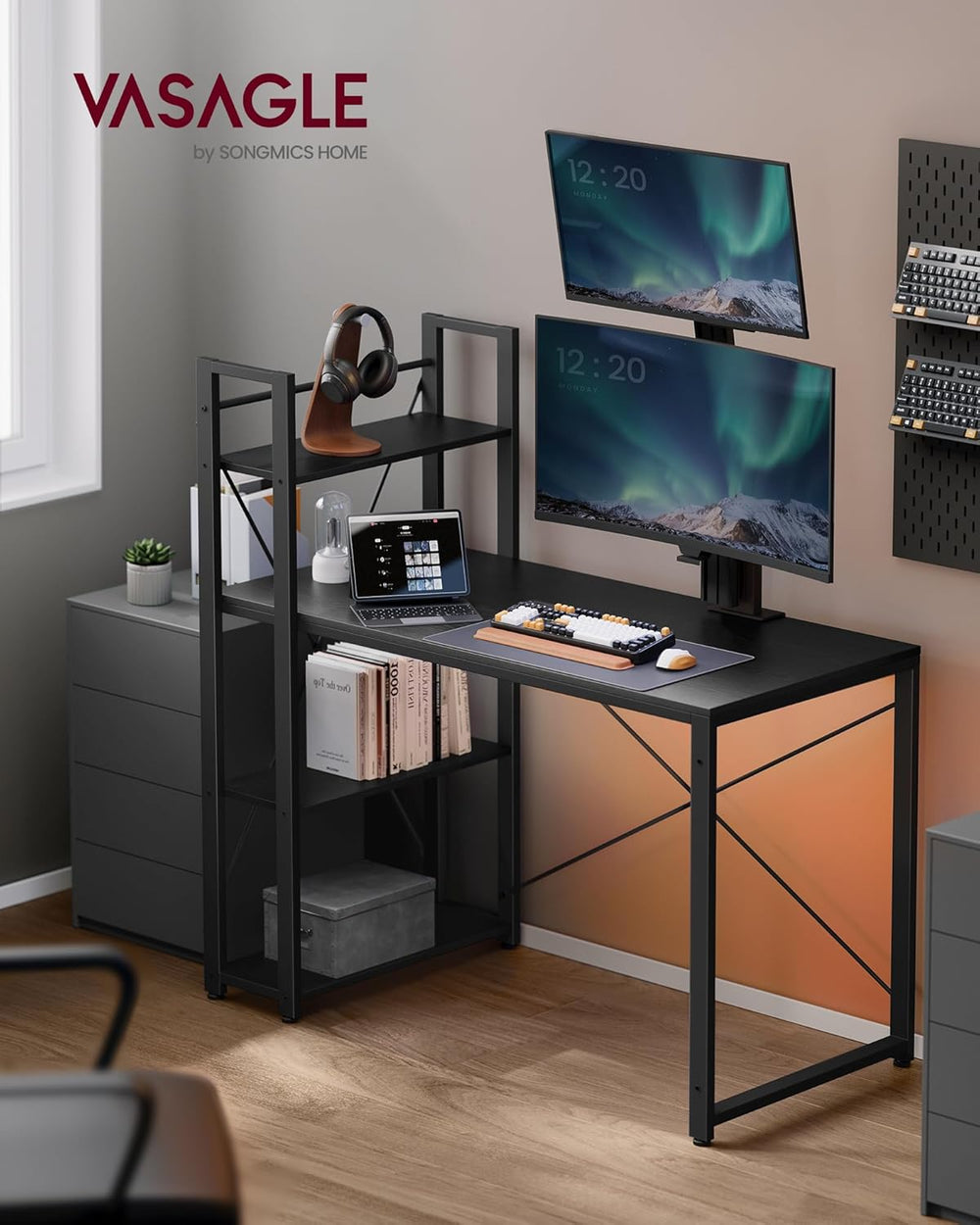 Computer Desk with Storage Shelves Reversible