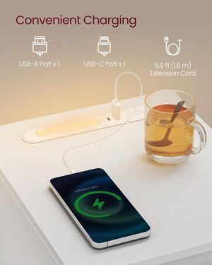 Slim Bedside Table with Charging Station & LED - Karrari