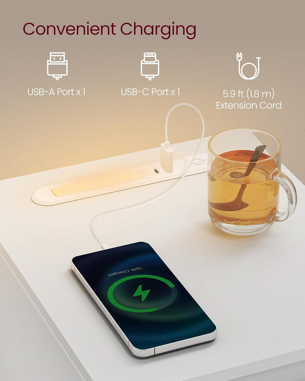 Slim Bedside Table with Charging Station & LED - Karrari