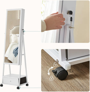 Lockable Jewellery Cabinet - Full-Length Mirror & Drawer