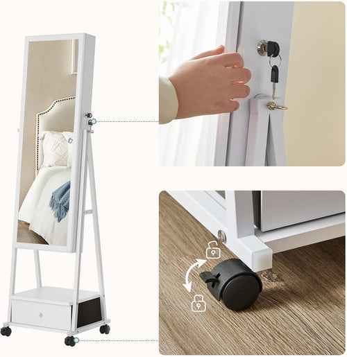 Lockable Jewellery Cabinet - Full-Length Mirror & Drawer