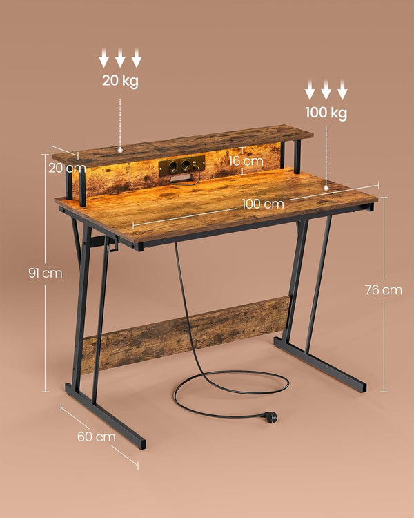 Gaming Desk with Built-in Power Strip & Monitor Stand - Karrari
