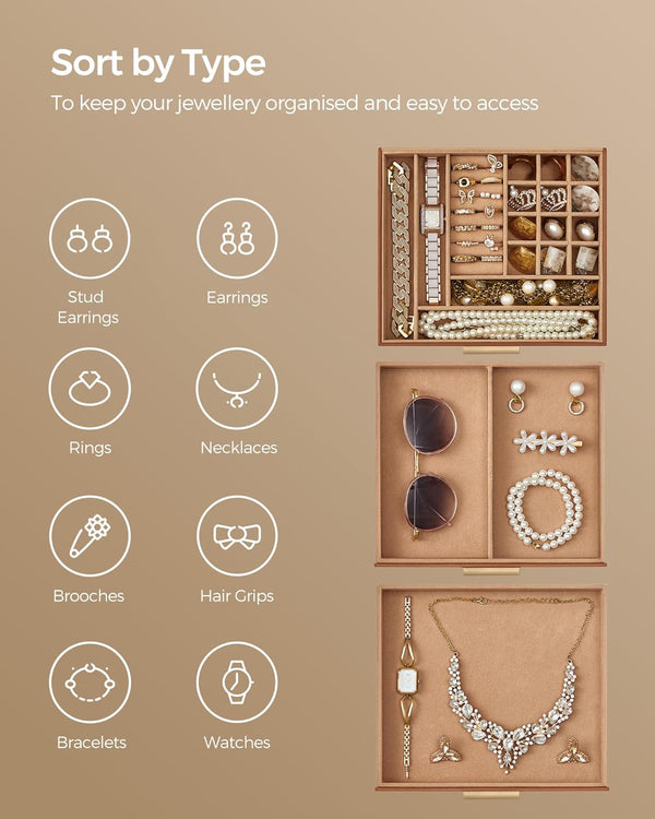 3-Layer Jewellery Box with Glass Lid & 2 Drawers