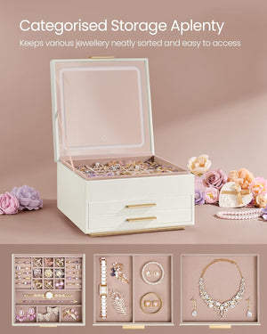 3-Layer Jewellery Box with Mirror & LED Lights