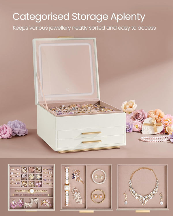 3-Layer Jewellery Box with Mirror & LED Lights