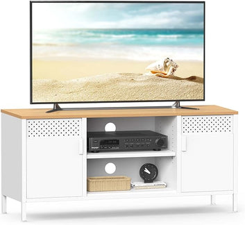 TV Cabinet, Lowboard for TVs up to 55 inches, TV Stand with Doors, 3 Adjustable Shelves for Living Room, Oak White