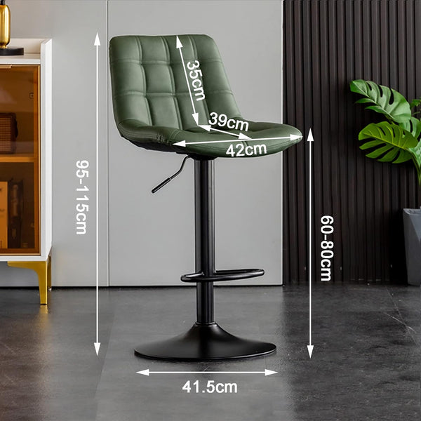 Adjustable Bar Stools – Green Upholstered Seat & Black Metal Base (Set of 2) - Karrari