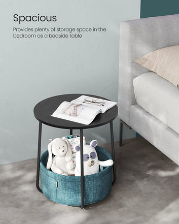 Side Table, Round Side Table with Fabric Basket