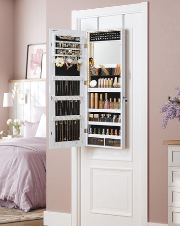 Wall Mounted Jewelry Cabinet Organizer with LED Lights Storage Cabinet with Frameless Mirror