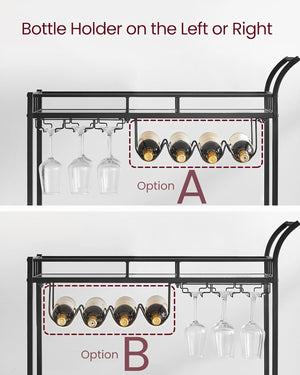 Black Bar Cart with Wine & Glass Holders