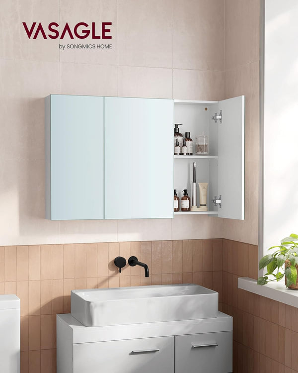 Bathroom Wall Cabinet with Mirror, 3 Doors & Adjustable Shelf - Karrari