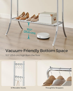 Silver Metal Clothes Rack with Shelf & Hooks - Karrari