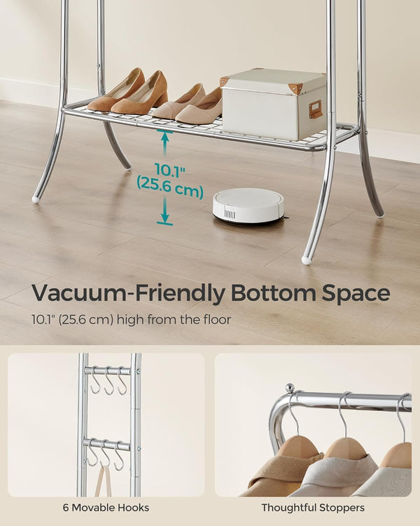 Silver Metal Clothes Rack with Shelf & Hooks - Karrari