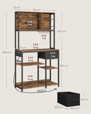 Kitchen Shelf with Sockets, Hooks & Fabric Drawer