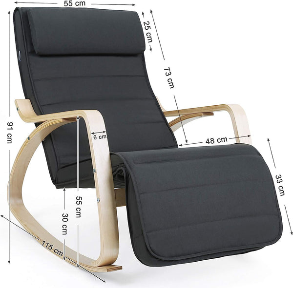 Rocking Chair with Adjustable Footrest - Dark Grey - Karrari