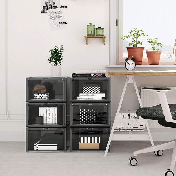 6 Stackable Black Shoe Boxes with Door - Karrari