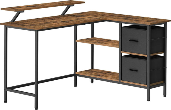 L-Shaped Desk with 2 Drawers & Monitor Stand - Karrari