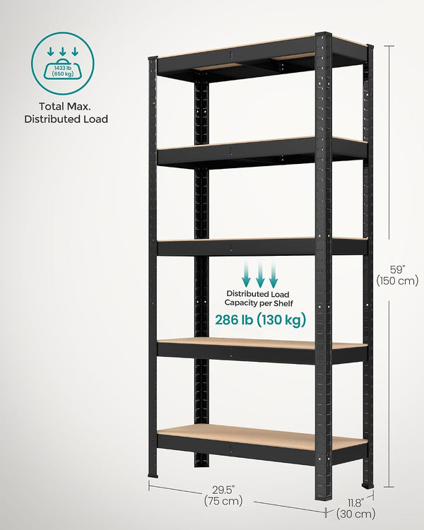 5-Tier Garage Shelving Unit - Steel, Boltless & Durable (30x75x150cm)