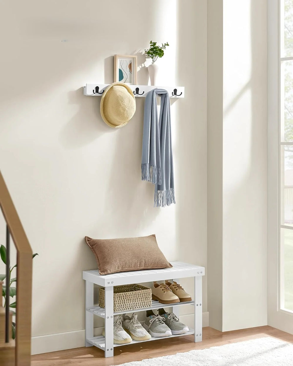 Coat Rack & Shoe Bench Set – 5 Hooks, 3-Tier - Karrari