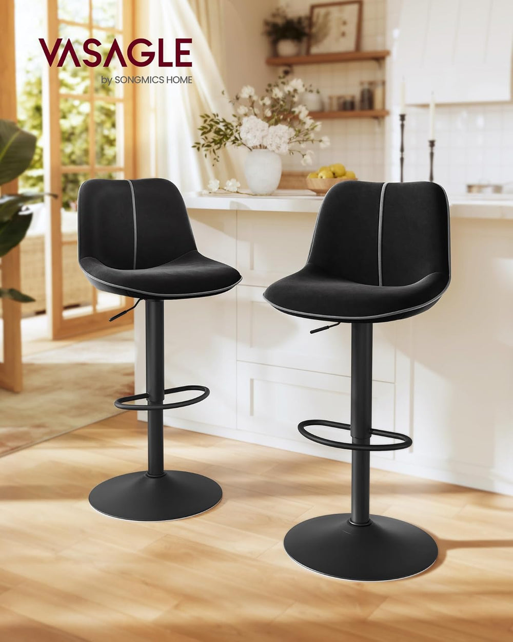 Ergonomic Velvet Bar Chairs for Kitchen Island (Set of 2)