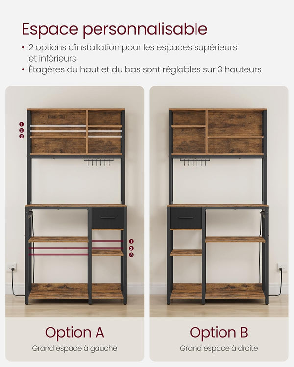 Kitchen Shelf with Sockets, Hooks & Fabric Drawer - Karrari