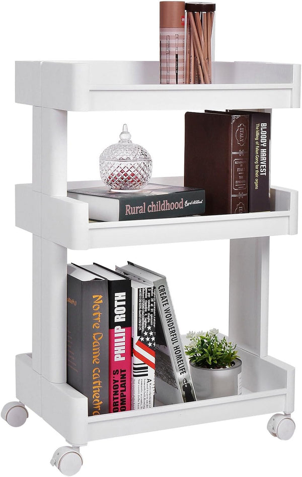 3-Tier Plastic Rolling Storage Cart with Wheels, White - Karrari