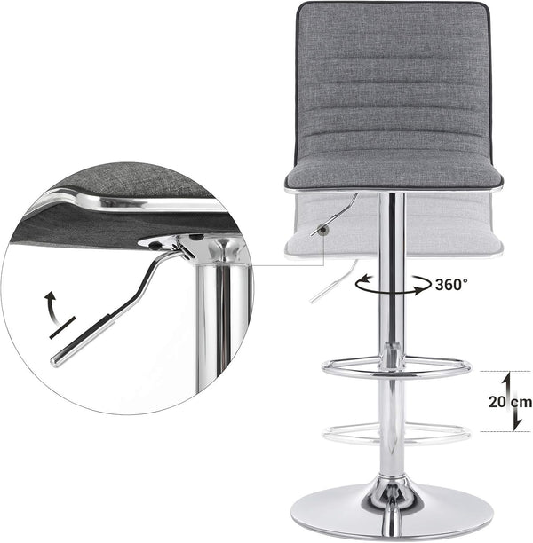 Height-Adjustable Bar Stools with Backrest – Smoke Grey (Set of 2)