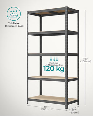 Basement & Garage Shelving - Heavy-Duty 5-Tier Steel Rack (50x100x200cm) - Karrari