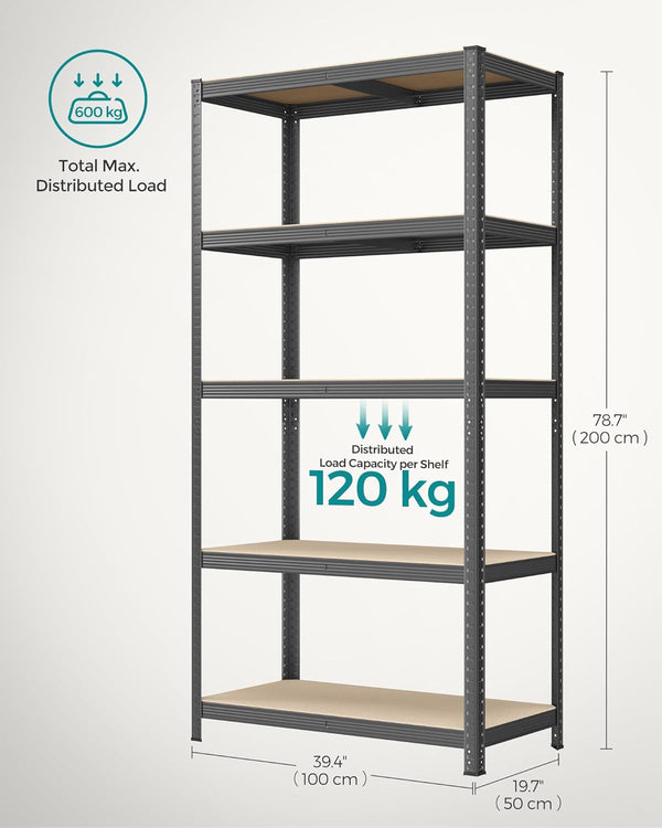 Basement & Garage Shelving - Heavy-Duty 5-Tier Steel Rack (50x100x200cm) - Karrari