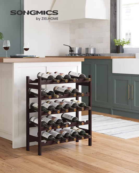 30-Bottle Wine Rack, 5-Tier Freestanding Floor Bamboo Wine Holder, Display Stand Shelves