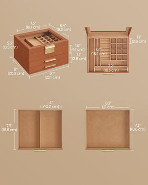 3-Layer Jewellery Box with Glass Lid & 2 Drawers