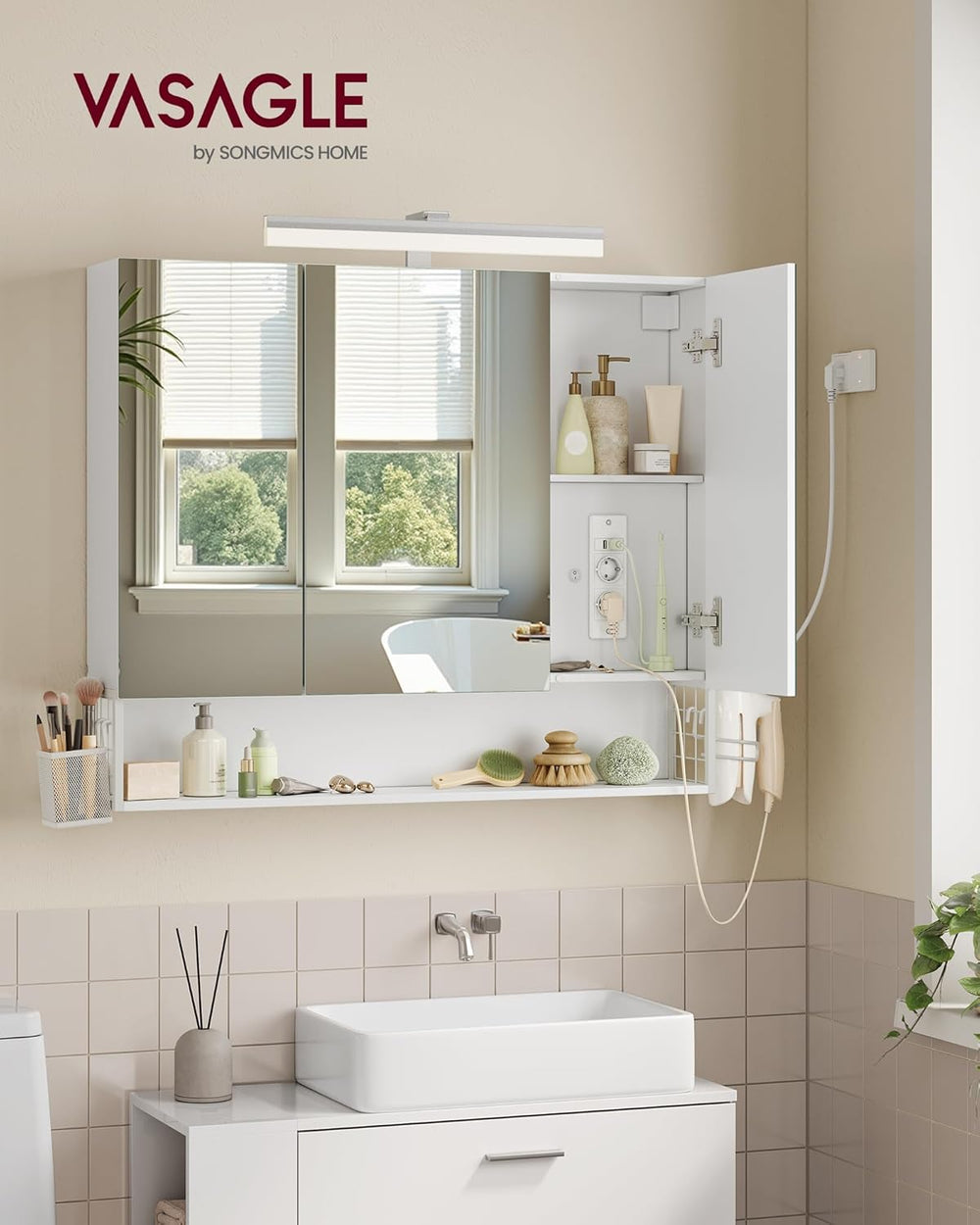 3-Door Bathroom Mirror Cabinet with Storage - Karrari