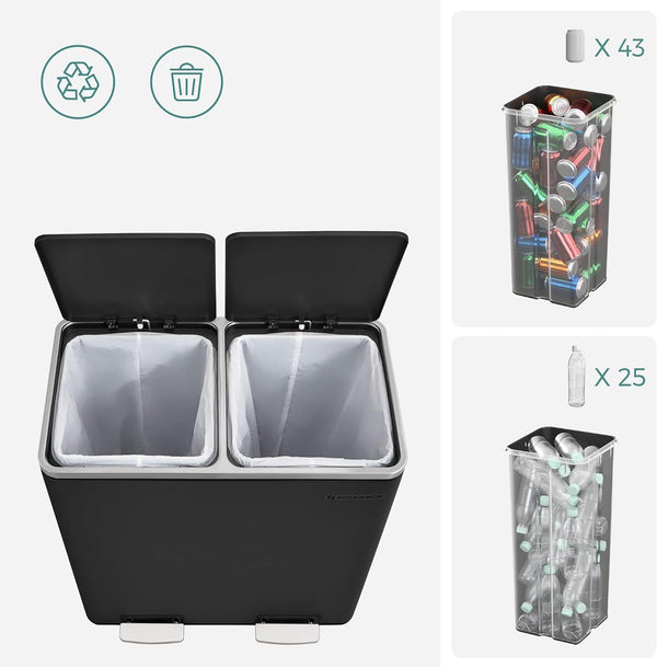 Double Kitchen Pedal Bin 2×30L (Waste & Recycling) - Karrari