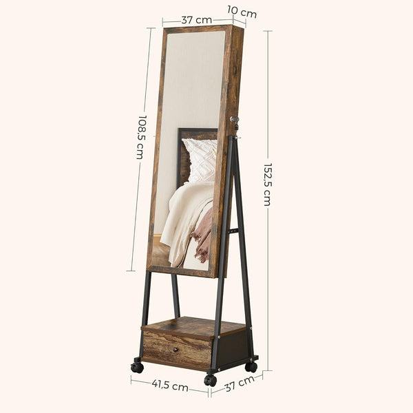 Lockable Jewellery Cabinet - Full-Length Mirror & Drawer - Karrari