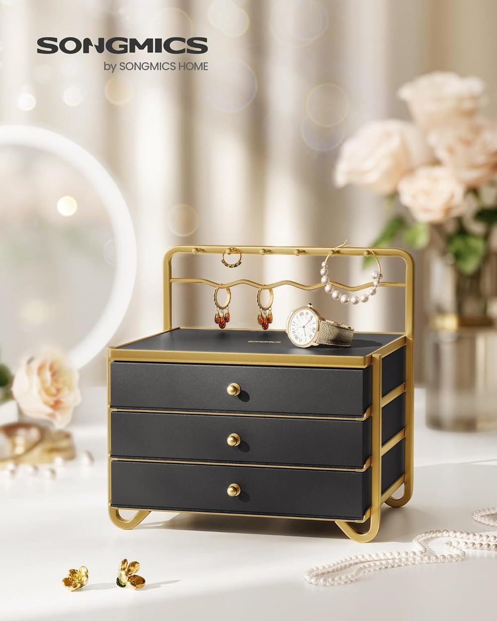 3-Tier Jewellery Organizer - Drawers & Hanging Rack