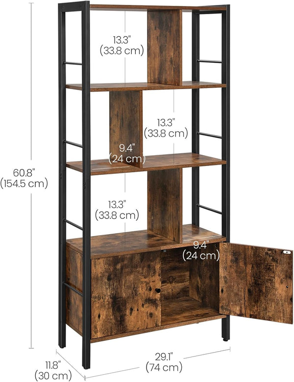 Industrial Bookcase with Doors, Shelves, Steel Frame