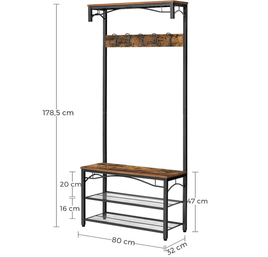 Coat Rack Stand, Industrial Coat Tree, Hallway Shoe Rack and Bench