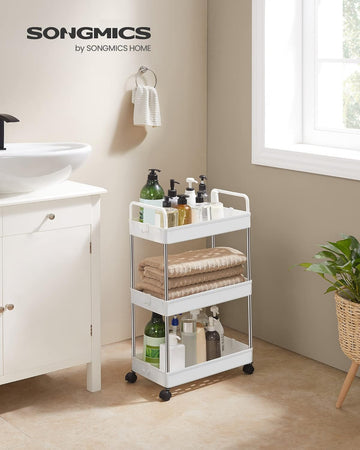 3-Tier Storage Trolley, Kitchen Shelf on Wheels, Bathroom Trolley, Space-Saving, with Handles