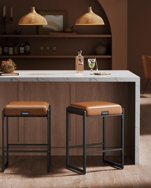 Set of 2 Mid-Century Faux Leather Bar Stools - Karrari
