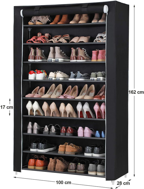 10 Tier Shoe Rack for 54 Pairs of Shoes Black Fabric