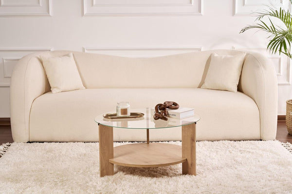 Stylish Coffee Table Tempered Glass Top - Sapphire Oak - Karrari