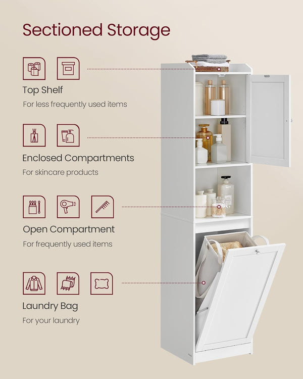 Tall Bathroom Cabinet with Laundry Basket - Karrari