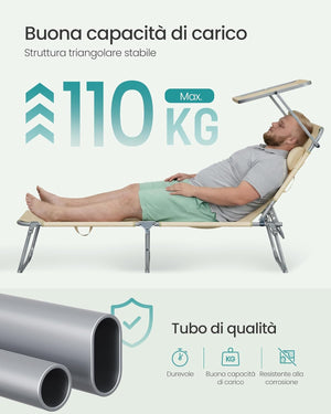 Sun Lounger with Adjustable Backrest & Sun Shade (Set of 2)