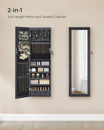 6 LEDs Mirror Jewelry Cabinet, 47.2-Inch Tall Lockable Wall