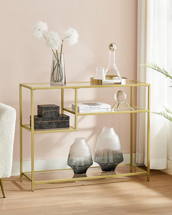 Console Table Hall Table Side Table Tempered Glass Metal Frame with Shelves
