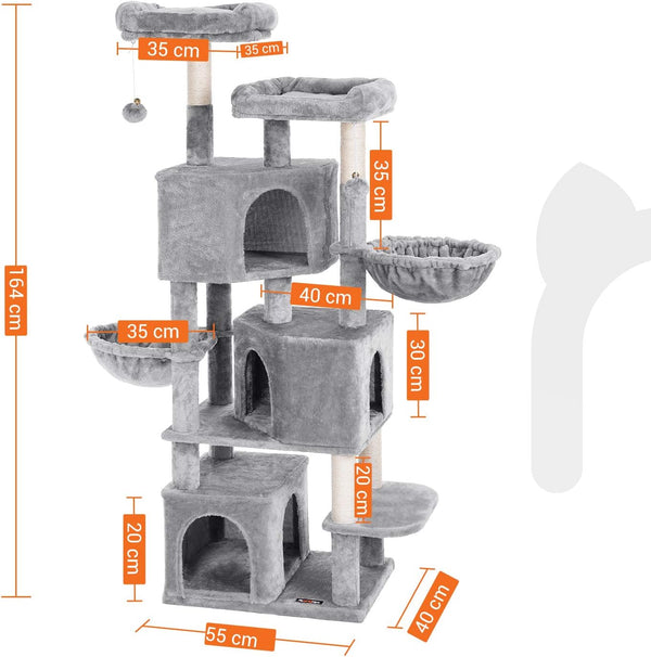 Light Grey Cat Tree with Scratching Post & 3 Houses - Karrari