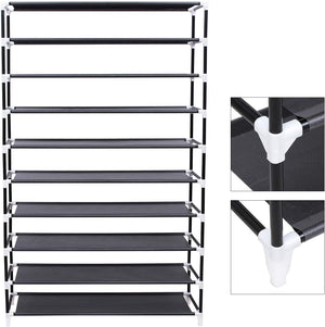 10 Tier Shoe Rack for 54 Pairs of Shoes Black Fabric